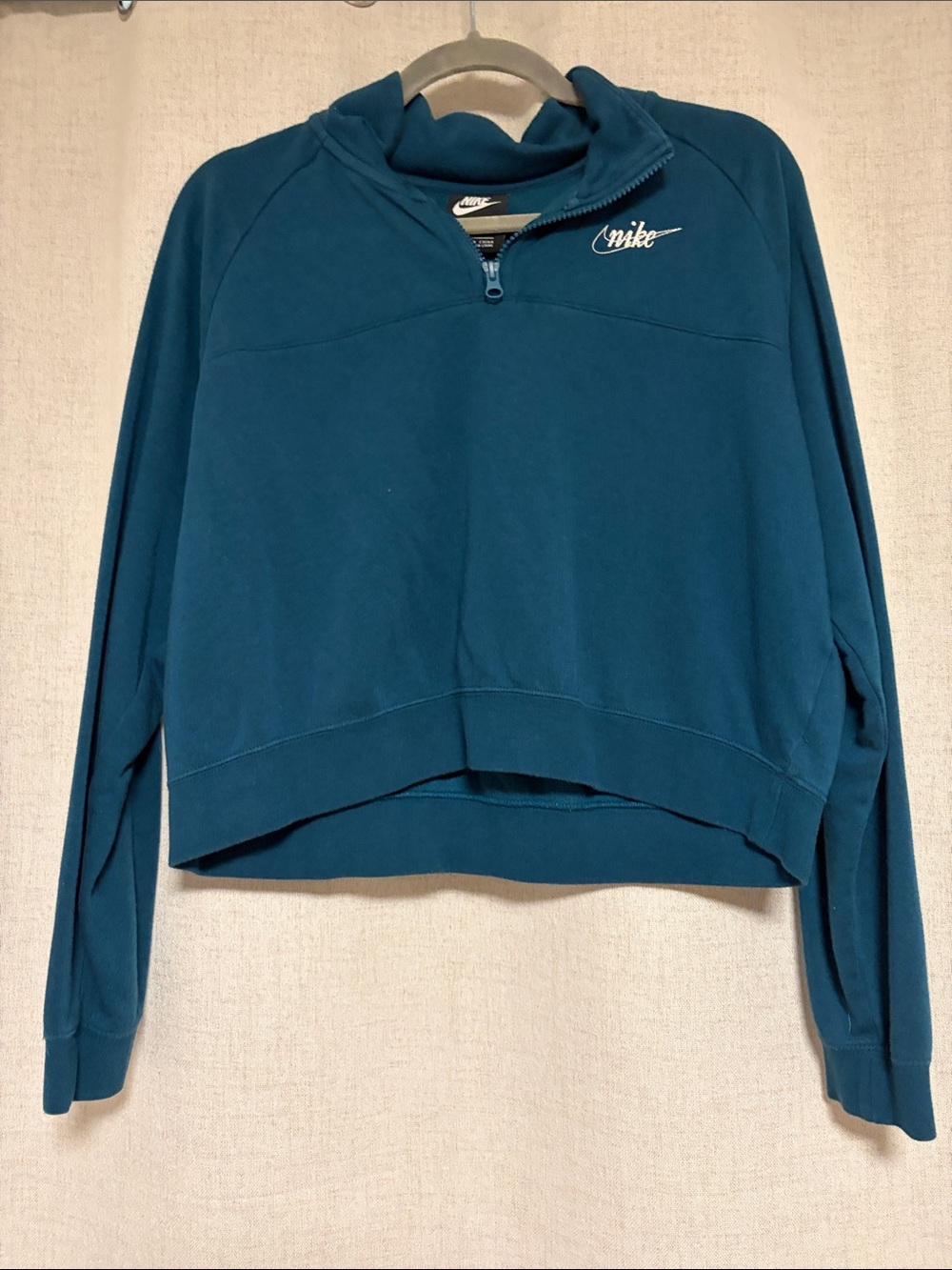 Nike Teal Blue Women's Quarter-Zip Cropped Pullover